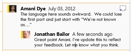 Screenshot of a comment with a reply in Word 2013